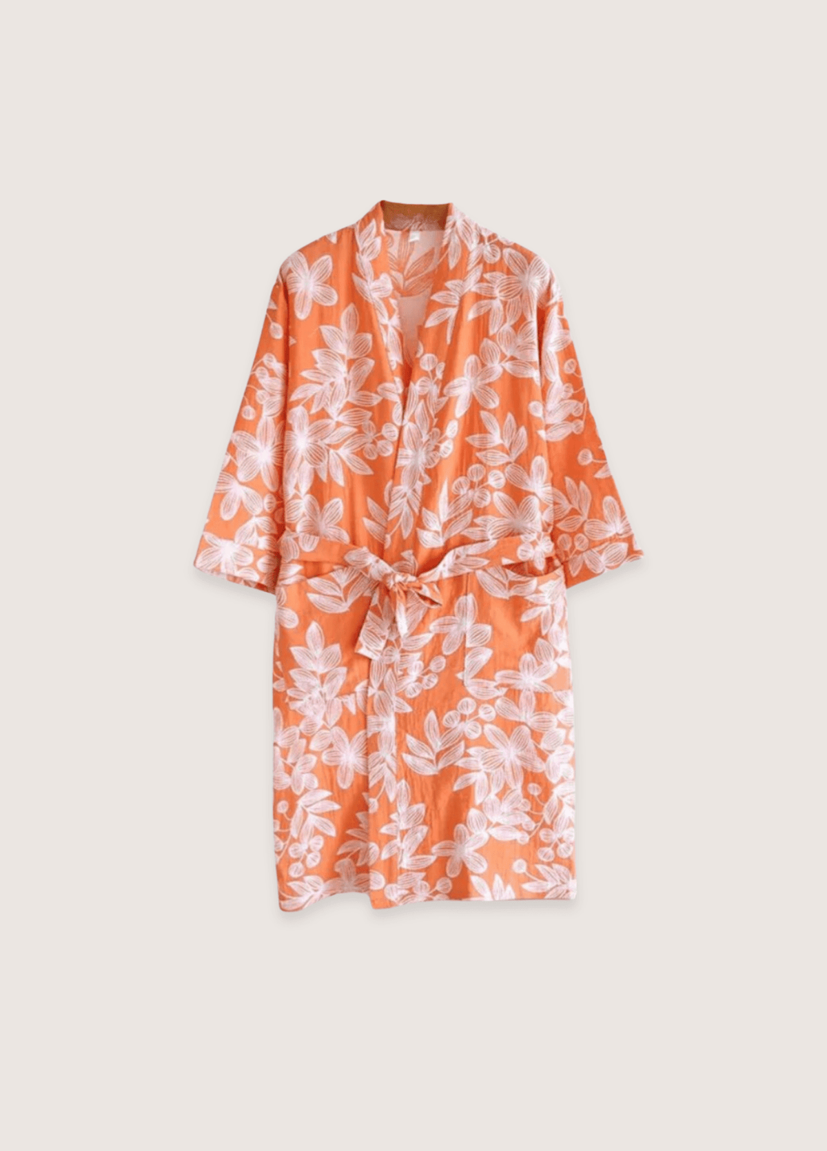 Peignoir kimono femme coton floral orange – Purumeria