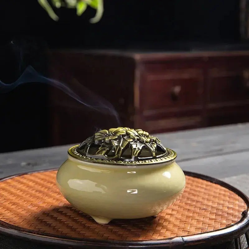 ATELIER-TIBET – Brûleur d’Encens en Céramique Bouddhiste, Sérénité & Élégance