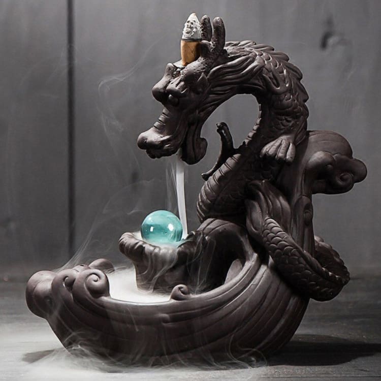 ATELIER-TIBET Porte-Encens “Dragon Sacré” – Support Décoratif en Résine pour Encens Bâton & Cône