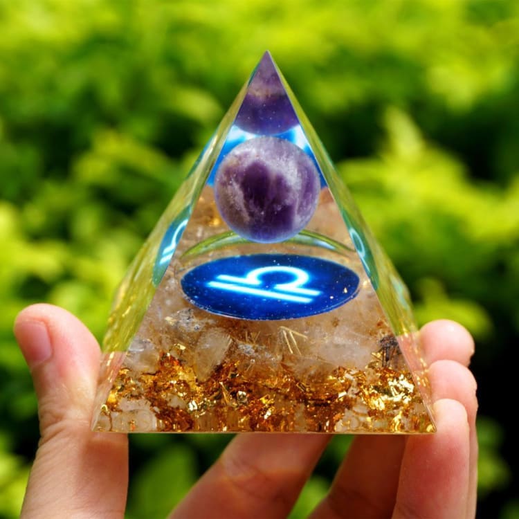 ATELIER-TIBET Pyramide du Zodiac en Orgonite et Quartz Rose de 10cm symbole de la Balance