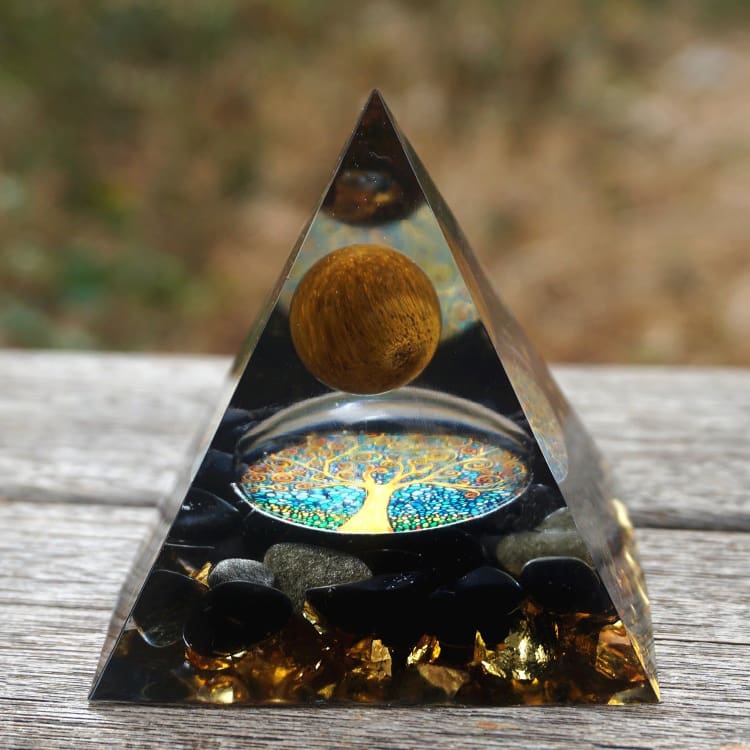 ATELIER-TIBET Pyramide en Orgonite, Obsidienne et Péridotite de 10cm