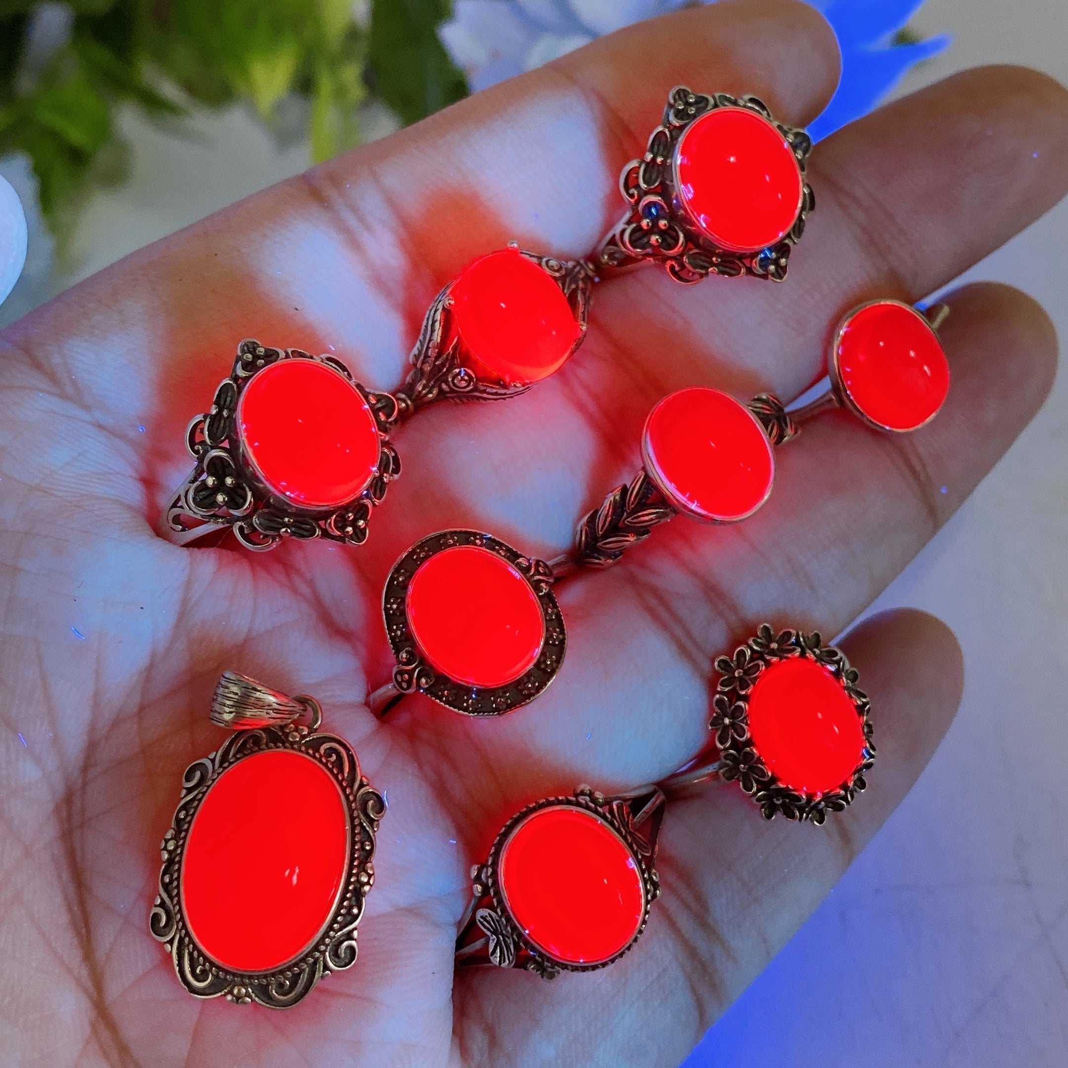 ATELIER-TIBET – Parure Rubis Étoilé Naturel Réactif UV en Argent 925