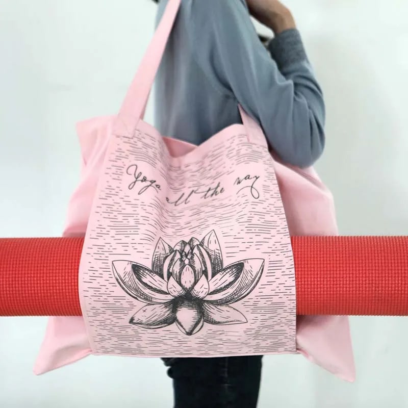 ATELIER-TIBET – Sac de yoga en toile imprimé lotus – Rose, Bleu ou Vert