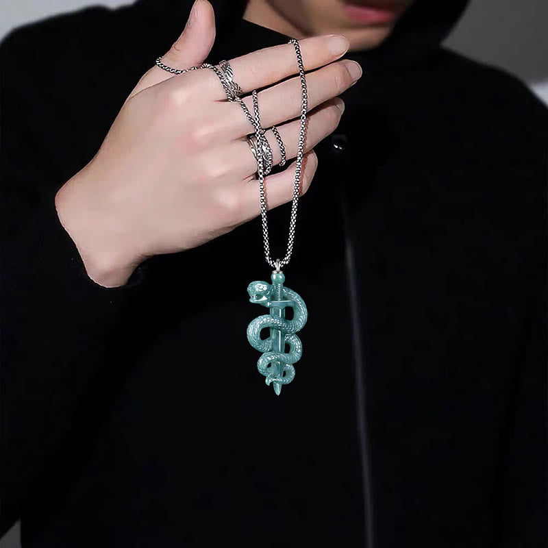 ATELIER-TIBET – Collier Épée & Serpent en Jade Naturel et Argent Sterling 925