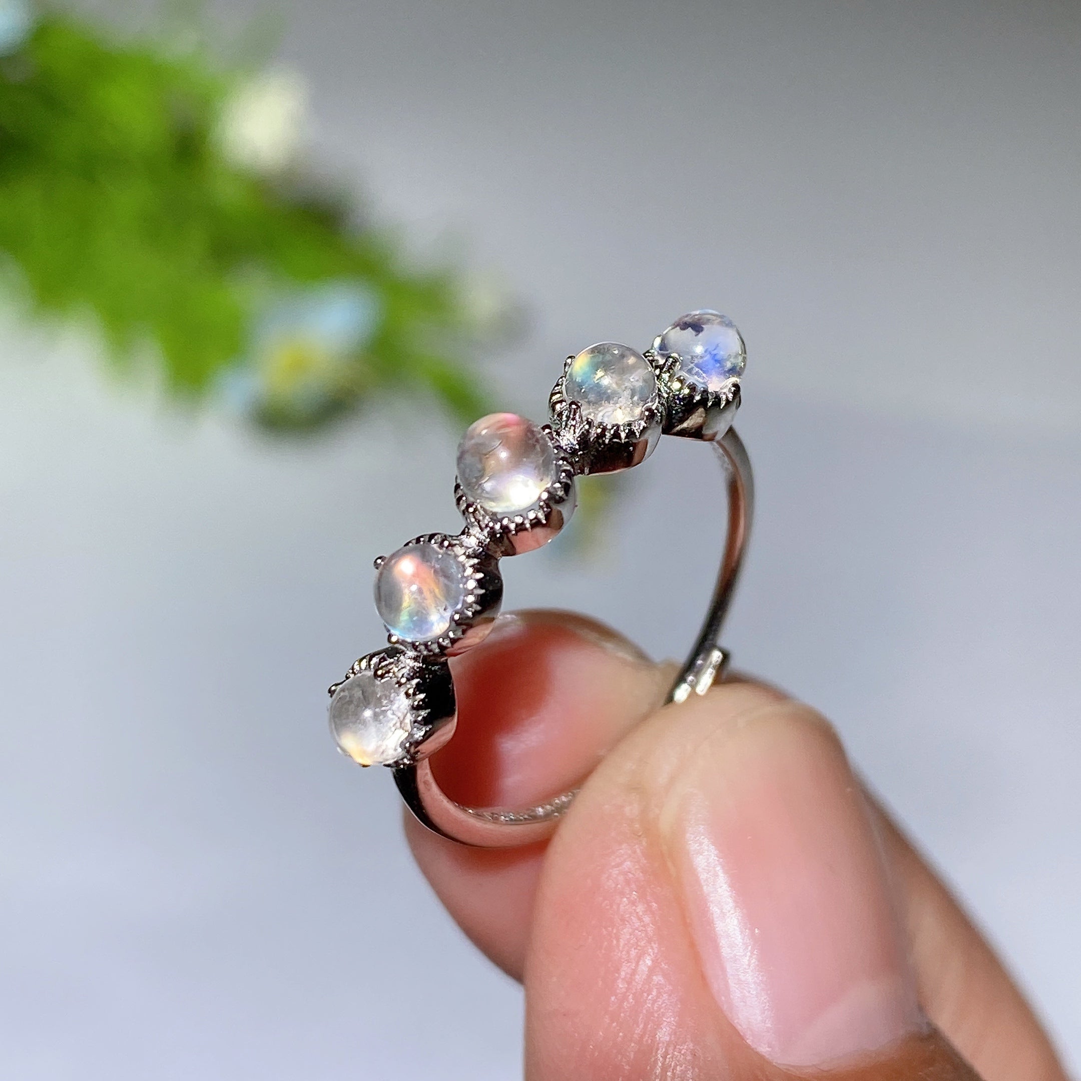 ATELIER-TIBET – Bague en Pierre de Lune Naturelle & Argent Sterling 925 – Anneau Céleste Unisexe