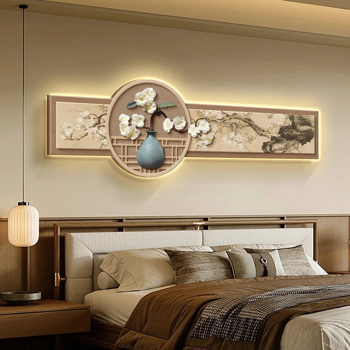 ATELIER-TIBET – Tableau Mural Japonais Lumineux Zen aux Motifs Floraux