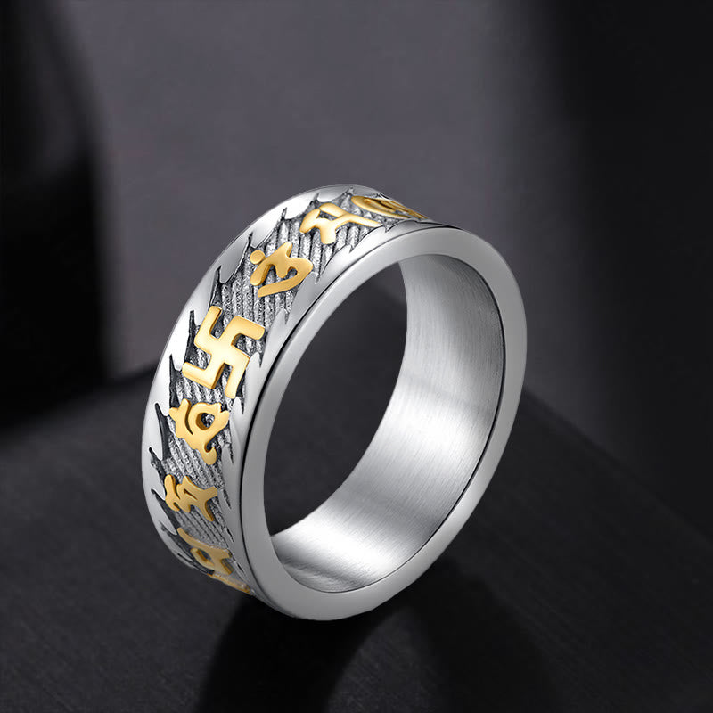 ATELIER-TIBET – Bague Unisexe Om Mani Padme Hum en Acier Titane – Anneau Mantra Bouddhiste