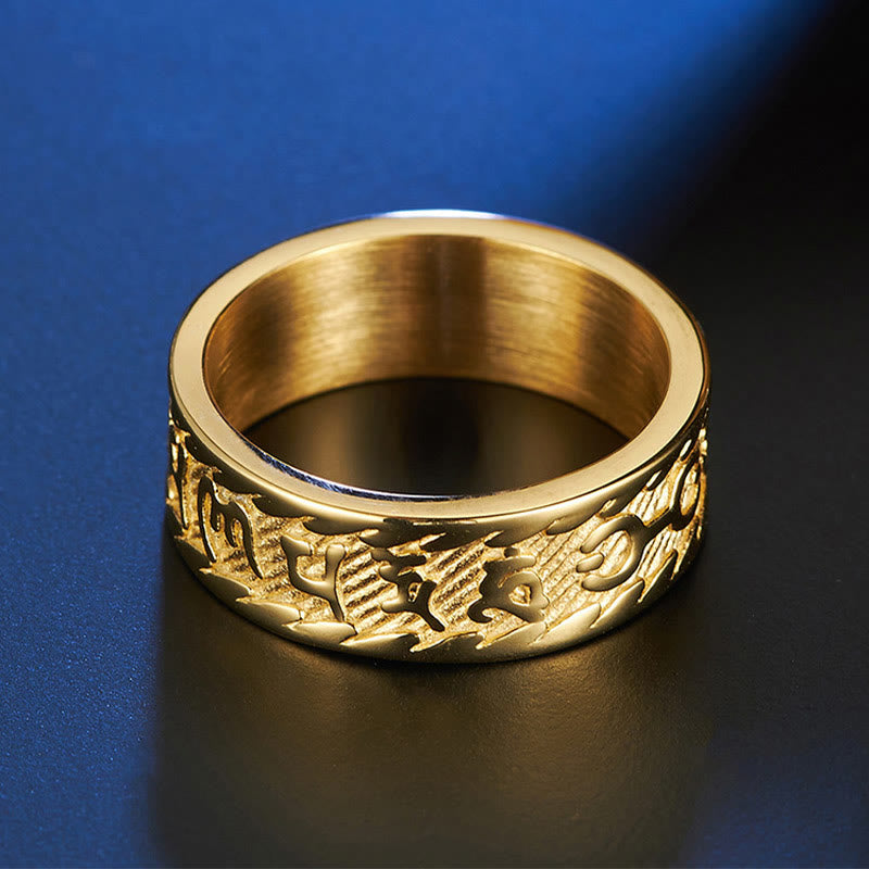 ATELIER-TIBET – Bague Unisexe Om Mani Padme Hum en Acier Titane – Anneau Mantra Bouddhiste