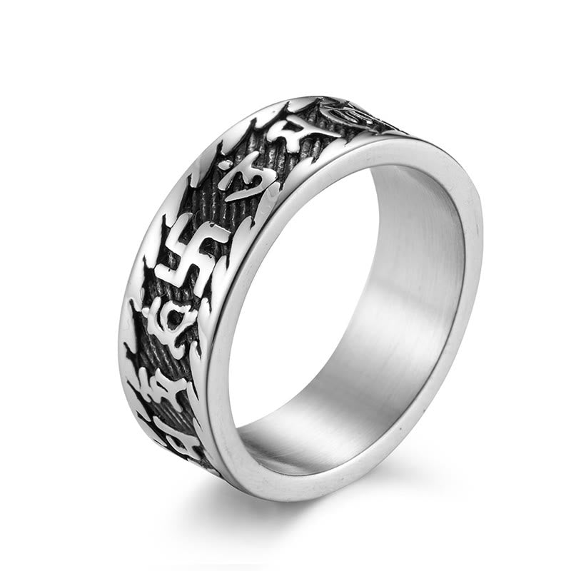 ATELIER-TIBET – Bague Unisexe Om Mani Padme Hum en Acier Titane – Anneau Mantra Bouddhiste