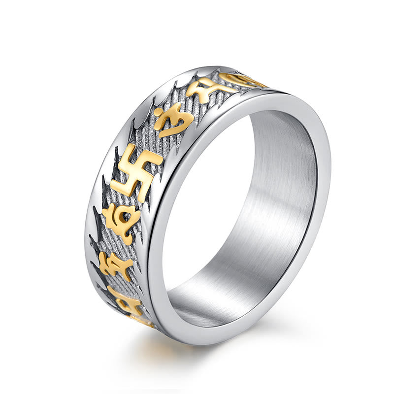 ATELIER-TIBET – Bague Unisexe Om Mani Padme Hum en Acier Titane – Anneau Mantra Bouddhiste