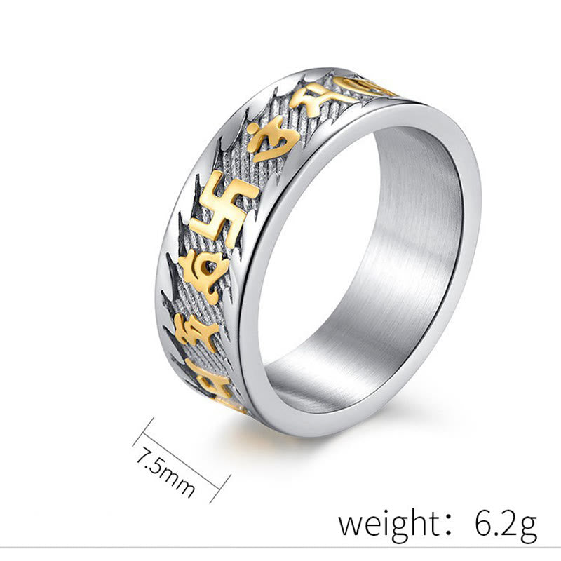 ATELIER-TIBET – Bague Unisexe Om Mani Padme Hum en Acier Titane – Anneau Mantra Bouddhiste