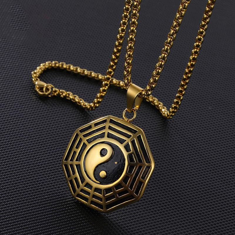 ATELIER-TIBET – Pendentif Unisexe Yin Yang Bagua en Acier Titane (38 × 33 mm)
