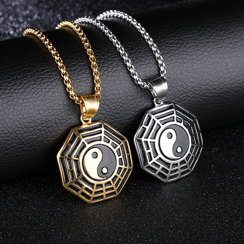 ATELIER-TIBET – Pendentif Unisexe Yin Yang Bagua en Acier Titane (38 × 33 mm)