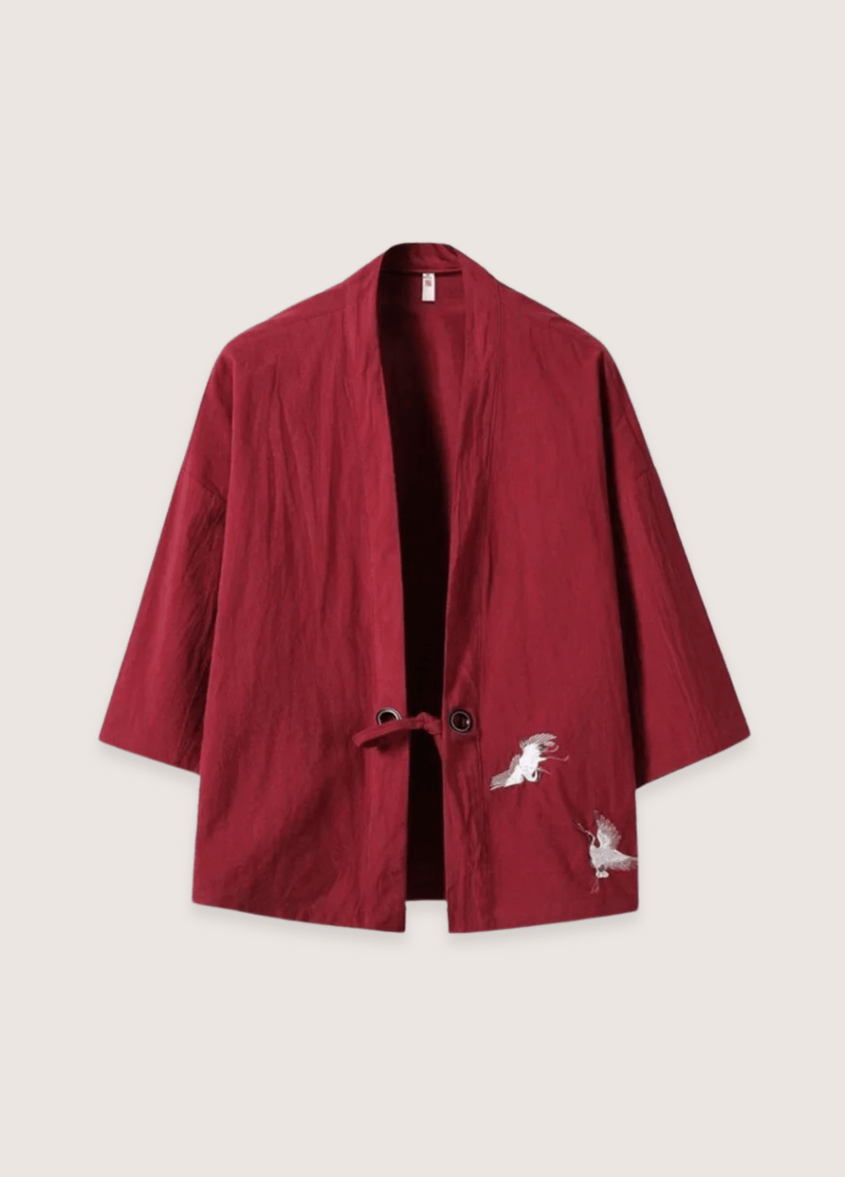 Veste kimono mixte lin motif grue rouge