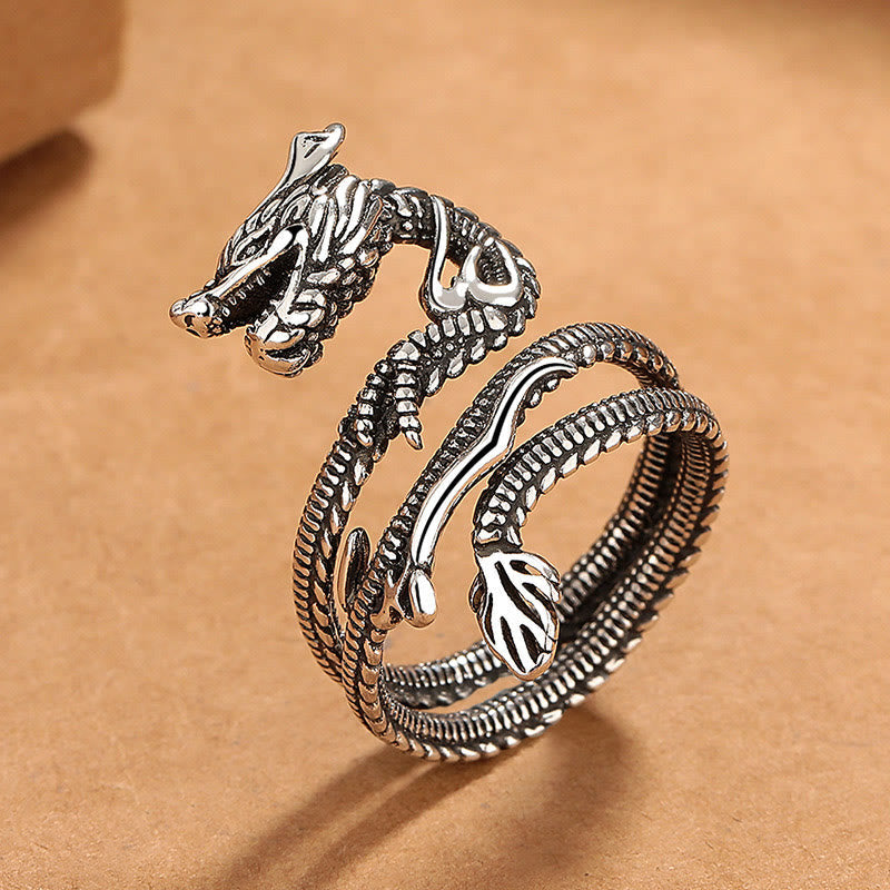 ATELIER-TIBET – Bague Force Dragon Vintage en Cuivre – Anneau Ajustable Symbolique Unisexe