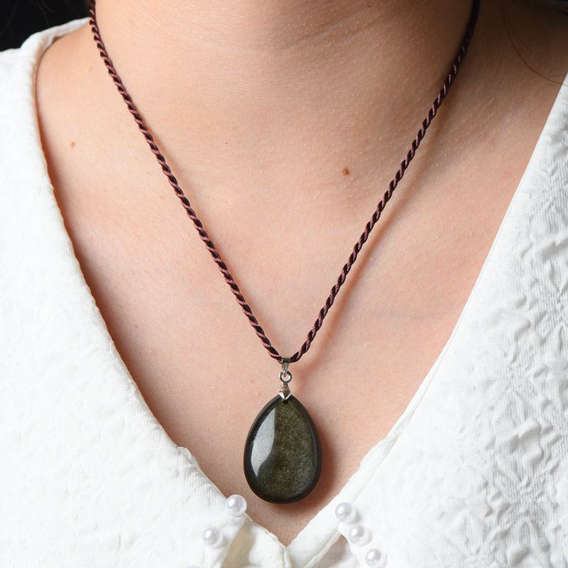 ATELIER-TIBET – Collier Goutte d’Eau en Obsidienne Naturelle