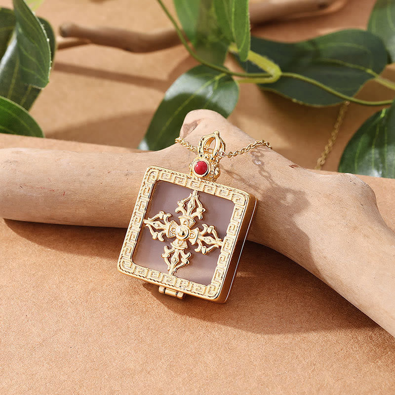 ATELIER-TIBET – Collier Double Dorje en Jade Blanc Naturel