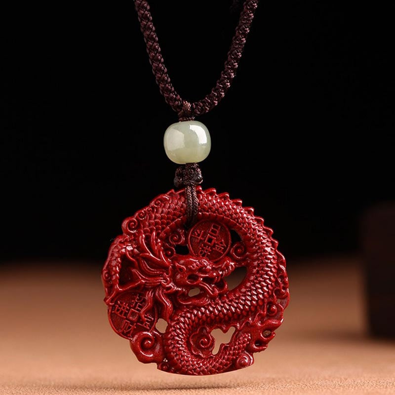 ATELIER-TIBET – Collier Dragon en Jade Hetian, Cinabre et Cuivre | Année du Dragon