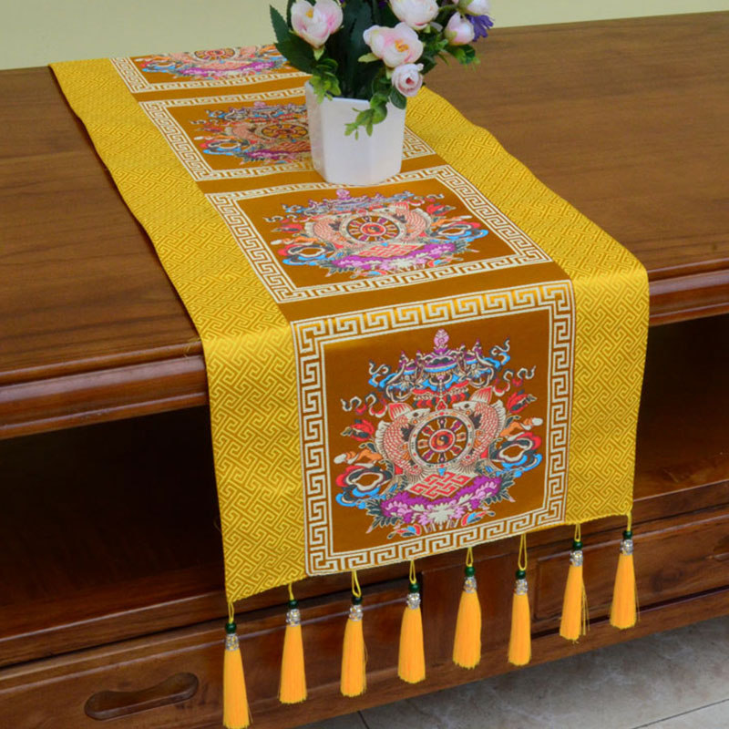 ATELIER-TIBET – Tapis d’Autel de Méditation avec Vajra Tibétain et Symboles Auspicieux | 95 × 33 cm