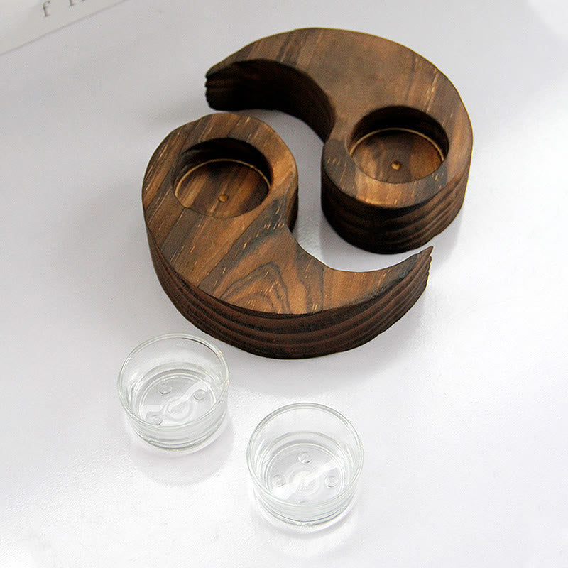 ATELIER-TIBET Porte Bougie Yin Yang en Bois pour Autel Spirituel
