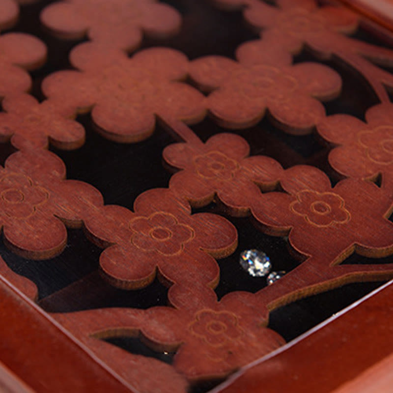ATELIER-TIBET Boîte à bijoux en bois sculpté à six niveaux avec Buddha Stones et fleur de prunier vintage
