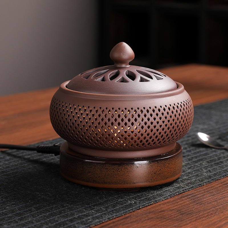 ATELIER-TIBET | Brûleur d’Encens Électrique Zisha avec Veilleuse – Argile Traditionnelle