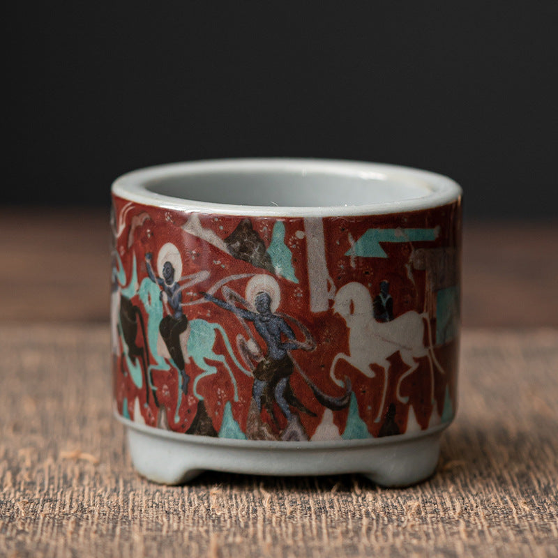 ATELIER-TIBET Porte-Encens Zen en Céramique – Série Bateau Lotus & Pêcheur (6 cm)