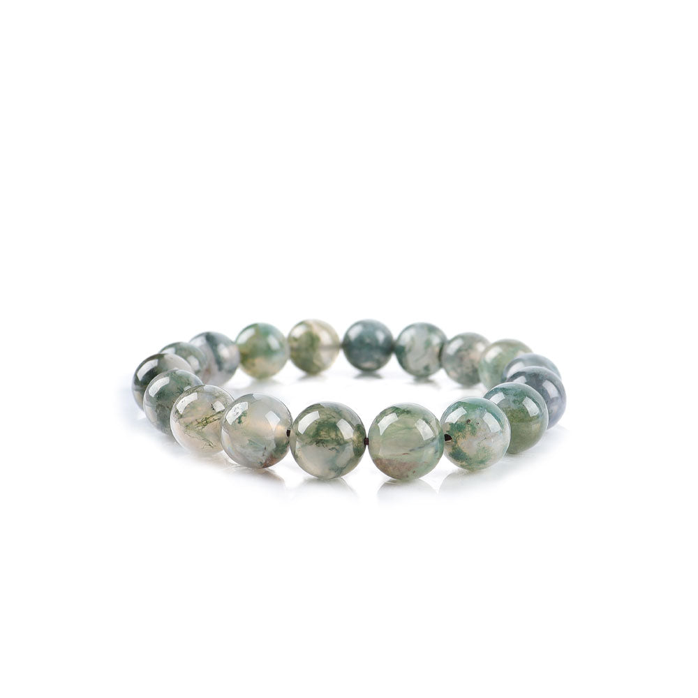 ATELIER-TIBET – Bracelet en Agate Mousse Naturelle – Harmonie & Ancrage – Perles 10 mm