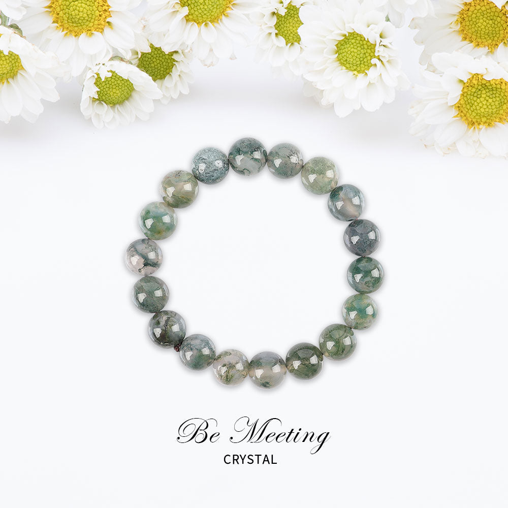 ATELIER-TIBET – Bracelet en Agate Mousse Naturelle – Harmonie & Ancrage – Perles 10 mm