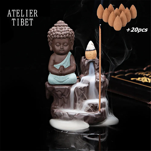 ATELIER-TIBET Encensoir « Petit Moine Bouddhiste » en Céramique – Décoration & Bien-être
