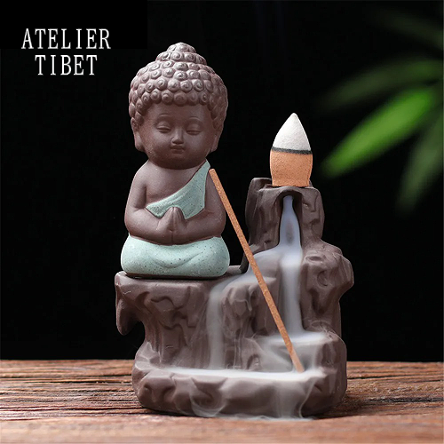 ATELIER-TIBET Encensoir « Petit Moine Bouddhiste » en Céramique – Décoration & Bien-être