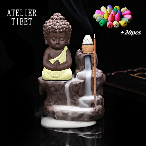 ATELIER-TIBET Encensoir « Petit Moine Bouddhiste » en Céramique – Décoration & Bien-être