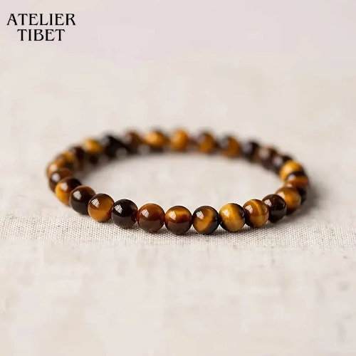 ATELIER-TIBET Bracelet Œil-de-Tigre – Perles Naturelles, Style Unisexe