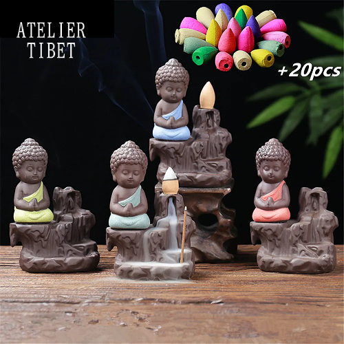 ATELIER-TIBET Encensoir « Petit Moine Bouddhiste » en Céramique – Décoration & Bien-être
