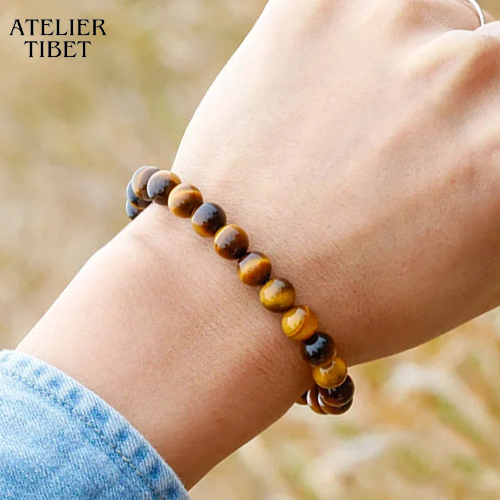 ATELIER-TIBET Bracelet Œil-de-Tigre – Perles Naturelles, Style Unisexe