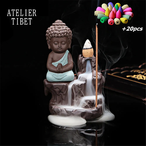 ATELIER-TIBET Encensoir « Petit Moine Bouddhiste » en Céramique – Décoration & Bien-être