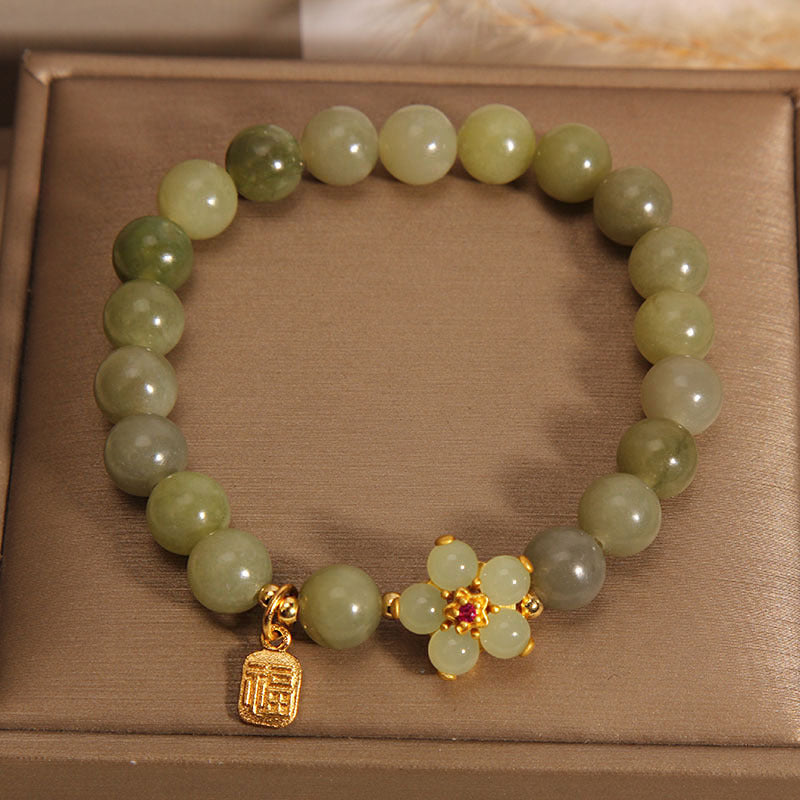 ATELIER-TIBET – Bracelet Porte-Bonheur en Jade Vert & Symbole Fu