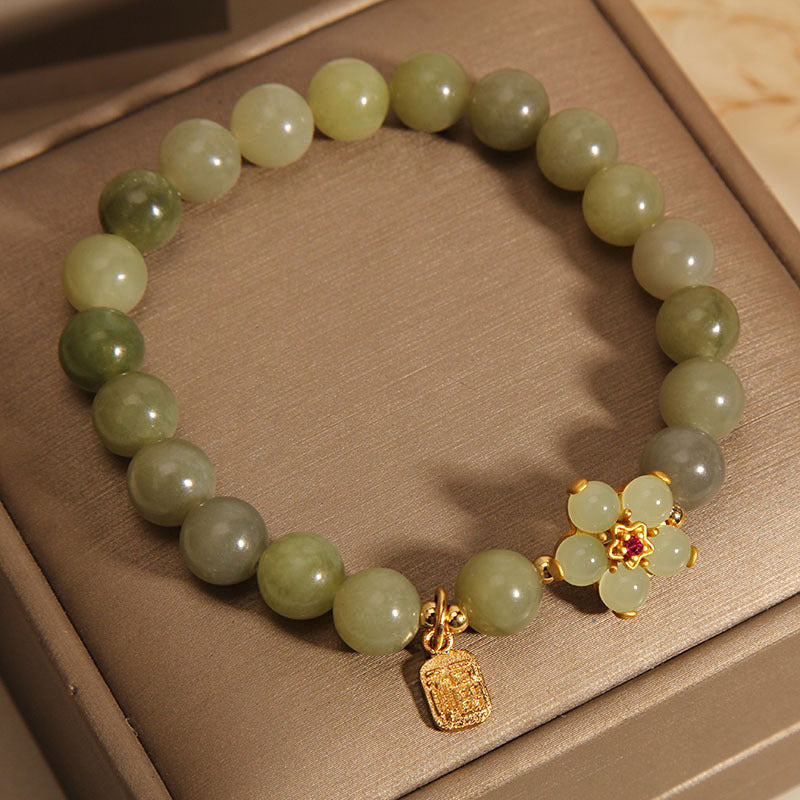ATELIER-TIBET – Bracelet Porte-Bonheur en Jade Vert & Symbole Fu