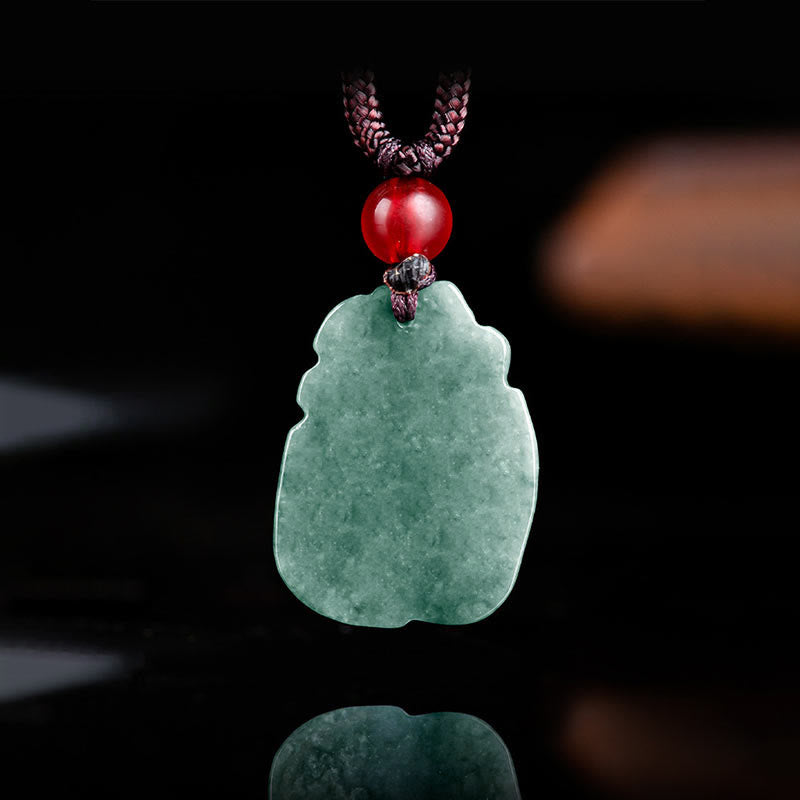 ATELIER-TIBET – Collier de Prospérité Renard à Neuf Queues en Jade Vert Naturel – Pendentif Symbolique Unisexe