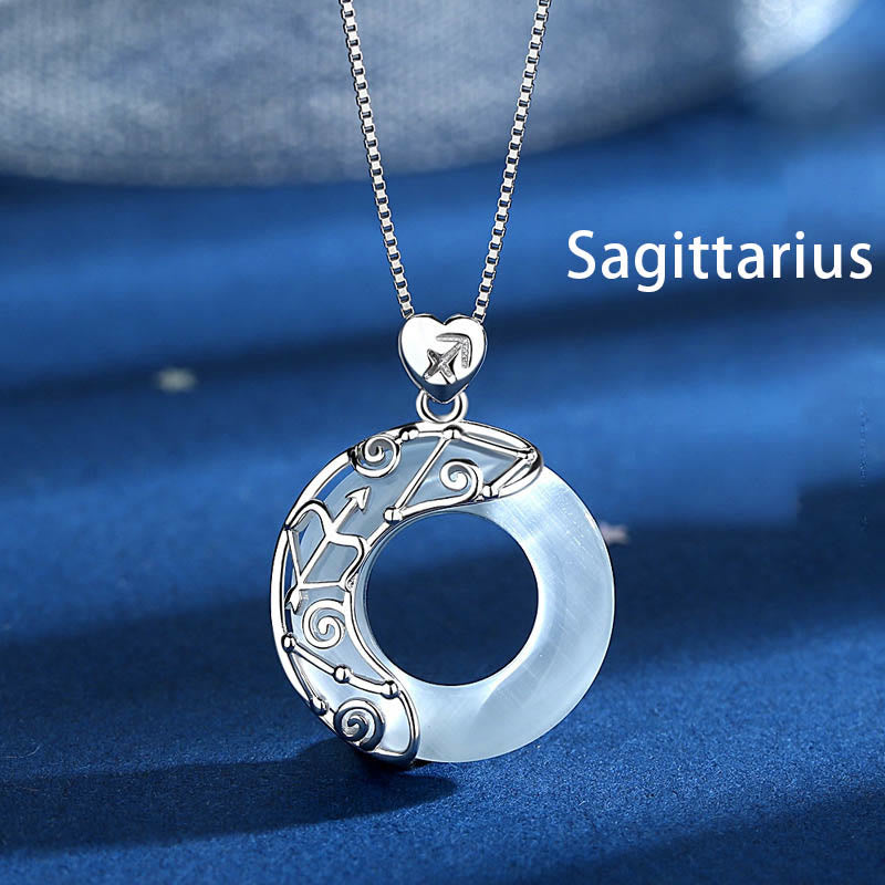 ATELIER-TIBET – Collier Zodiaque Œil de Chat Bleu en Argent Sterling 925 – Pendentif Astrologique Unisexe