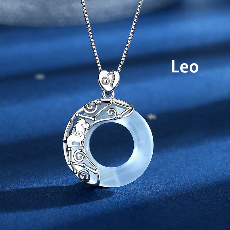 ATELIER-TIBET – Collier Zodiaque Œil de Chat Bleu en Argent Sterling 925 – Pendentif Astrologique Unisexe