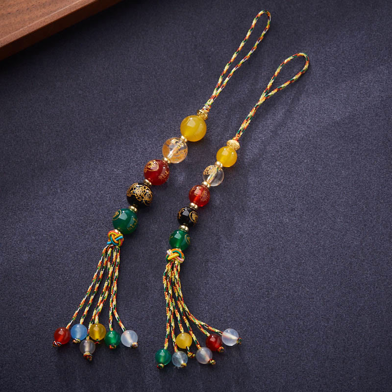 ATELIER-TIBET — Suspension Voiture 5 Dieux de la Richesse en Agate Naturelle — Bijou Spirituel Tibétain (8 mm / 10 mm)