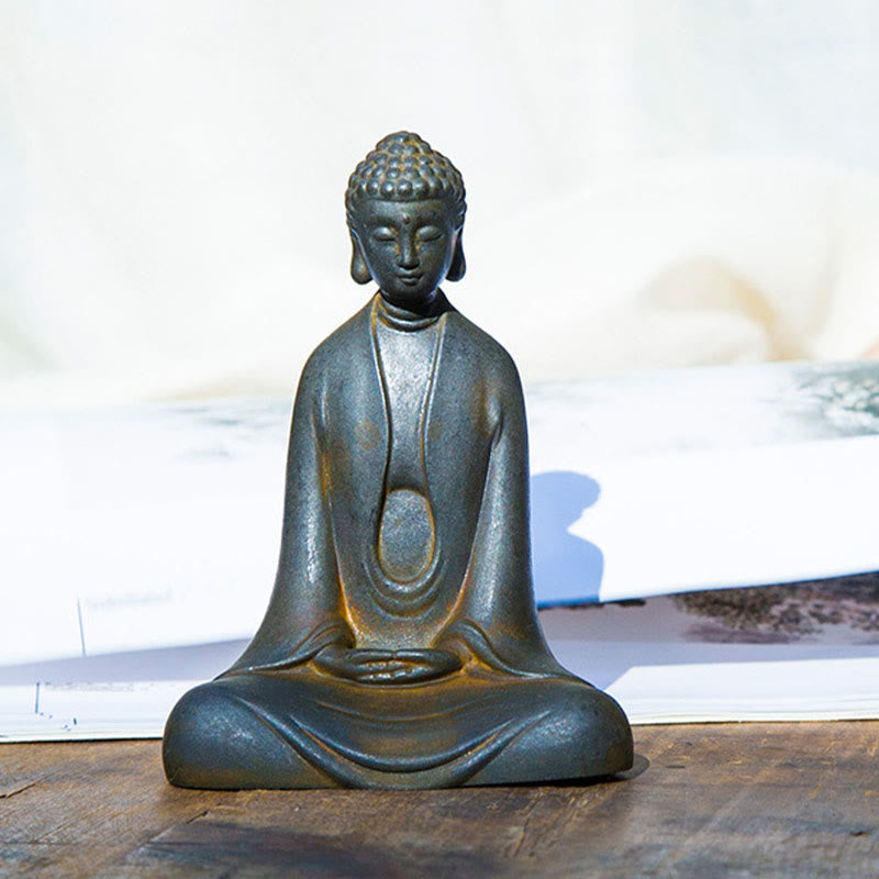 ATELIER-TIBET – Statue Bouddha Méditation en Poudre de Fer | Sculpture 12 cm Effet Rouille