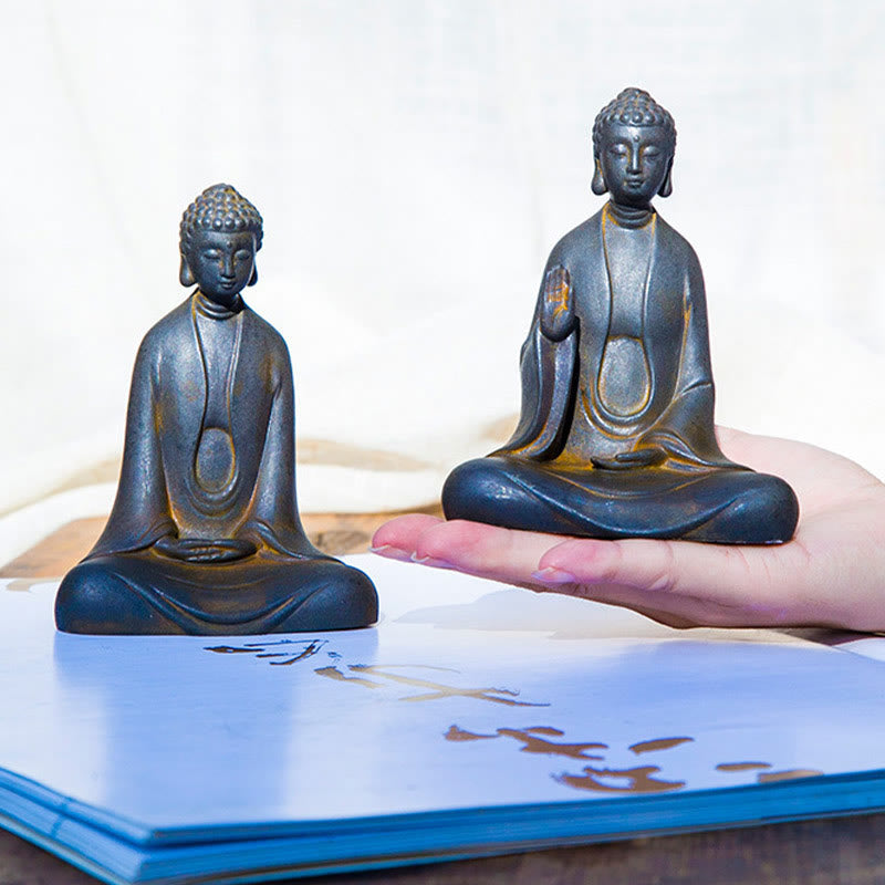 ATELIER-TIBET – Statue Bouddha Méditation en Poudre de Fer | Sculpture 12 cm Effet Rouille