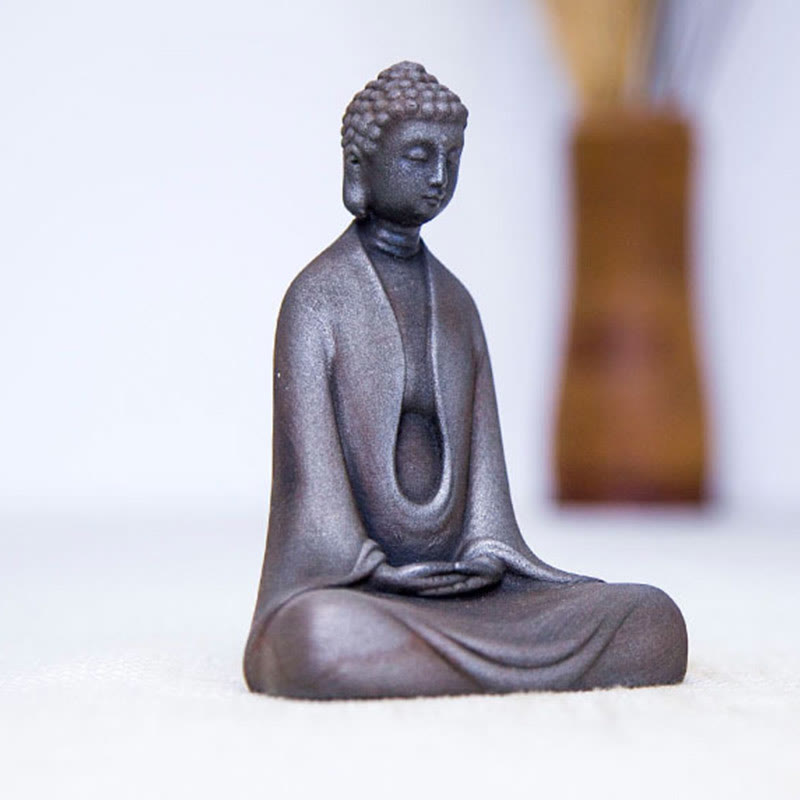 ATELIER-TIBET – Statue Bouddha Méditation en Poudre de Fer | Sculpture 12 cm Effet Rouille