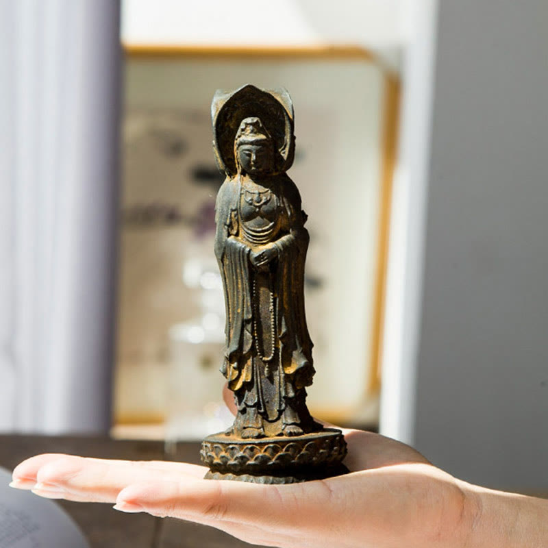 ATELIER-TIBET Statue de Buddha Stones en résine coulée à trois côtés Kwan Yin Avalokitesvara en poudre de fer et rouille Décoration de bureau