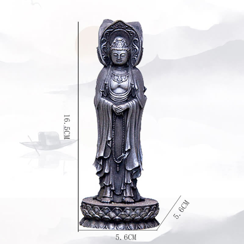 ATELIER-TIBET Statue de Buddha Stones en résine coulée à trois côtés Kwan Yin Avalokitesvara en poudre de fer et rouille Décoration de bureau