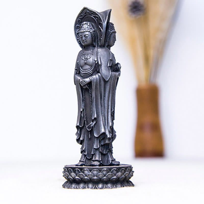 ATELIER-TIBET Statue de Buddha Stones en résine coulée à trois côtés Kwan Yin Avalokitesvara en poudre de fer et rouille Décoration de bureau