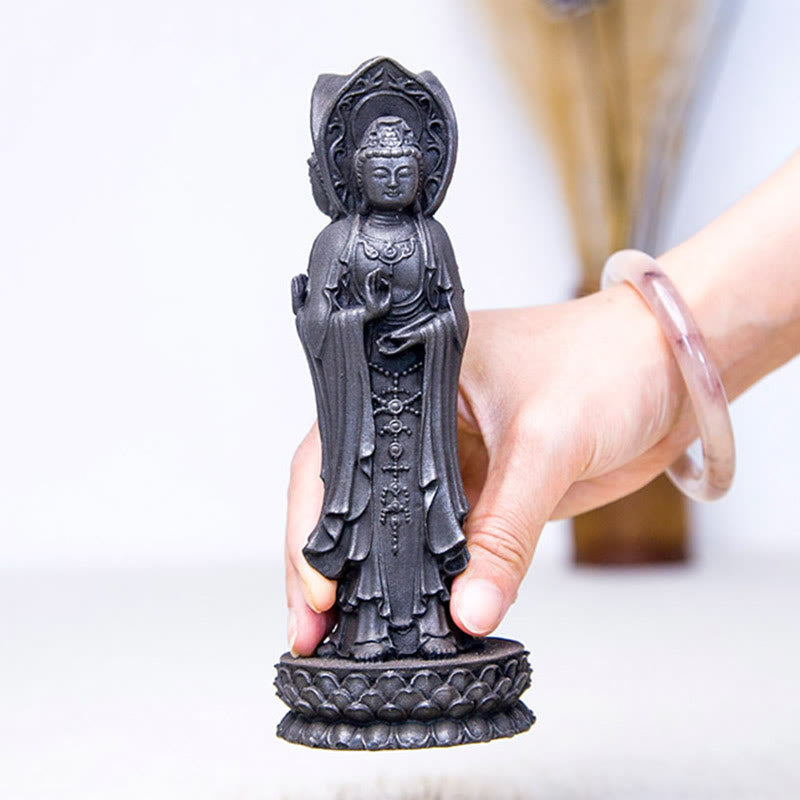 ATELIER-TIBET Statue de Buddha Stones en résine coulée à trois côtés Kwan Yin Avalokitesvara en poudre de fer et rouille Décoration de bureau