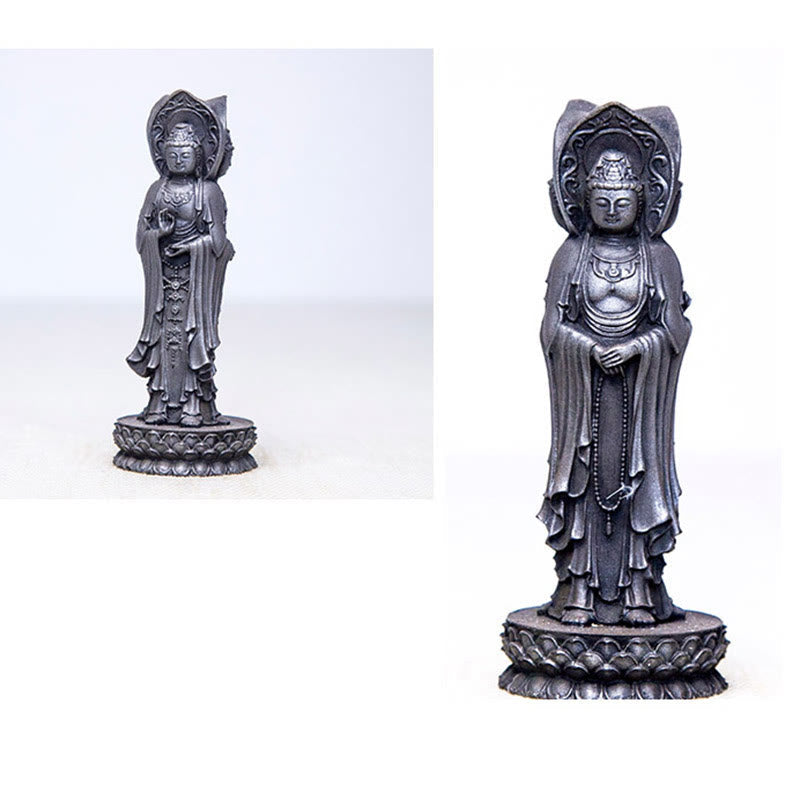 ATELIER-TIBET Statue de Buddha Stones en résine coulée à trois côtés Kwan Yin Avalokitesvara en poudre de fer et rouille Décoration de bureau